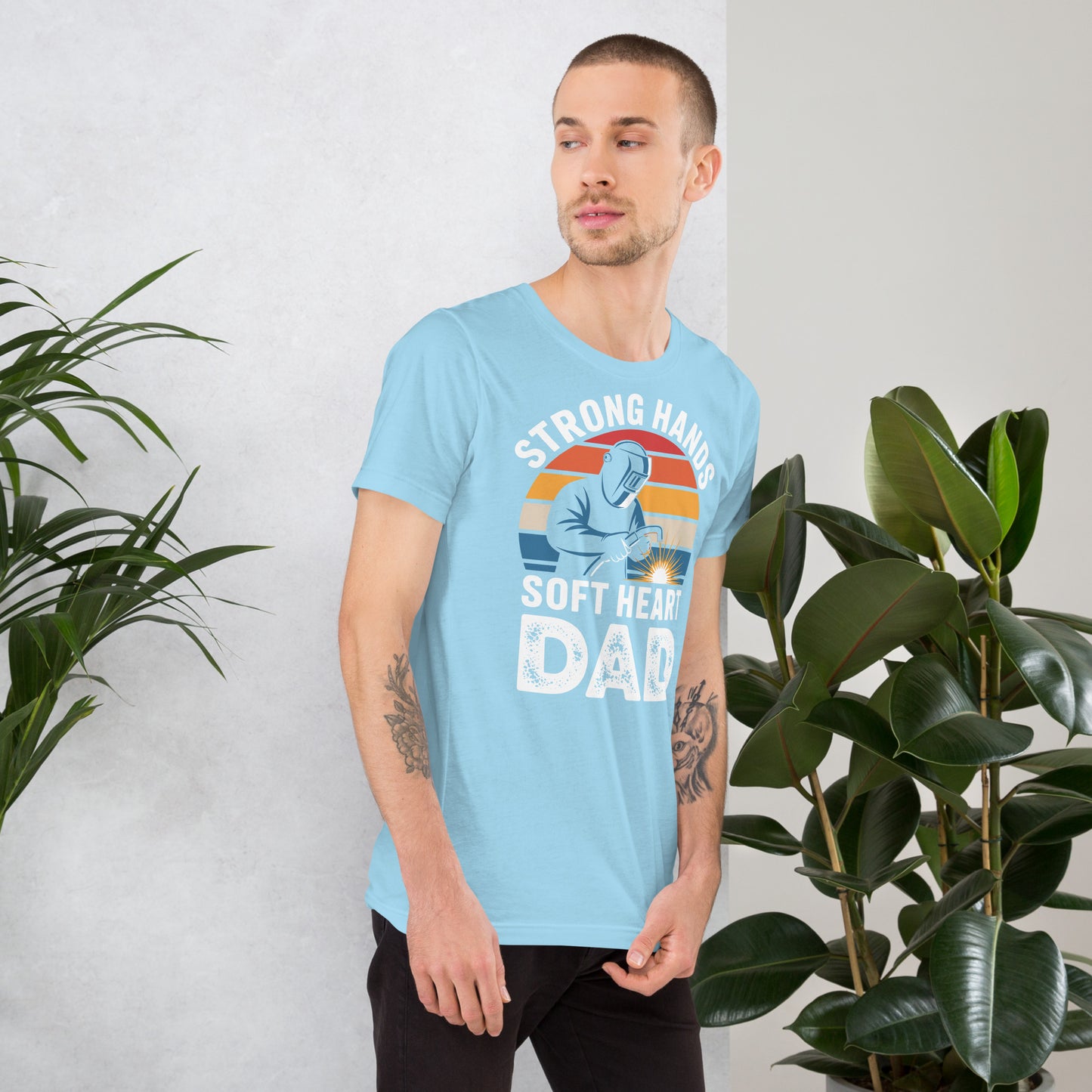 Strong Hands Soft Heart Dad Unisex T-Shirt | Bella Canvas DTG Welder Tee by Ortrends