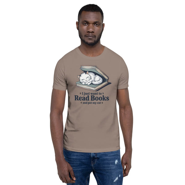 I Just Want to Read Books and Pet My Cat Unisex T-Shirt | Bella Canvas DTG Book Lover Tee by Ortrends