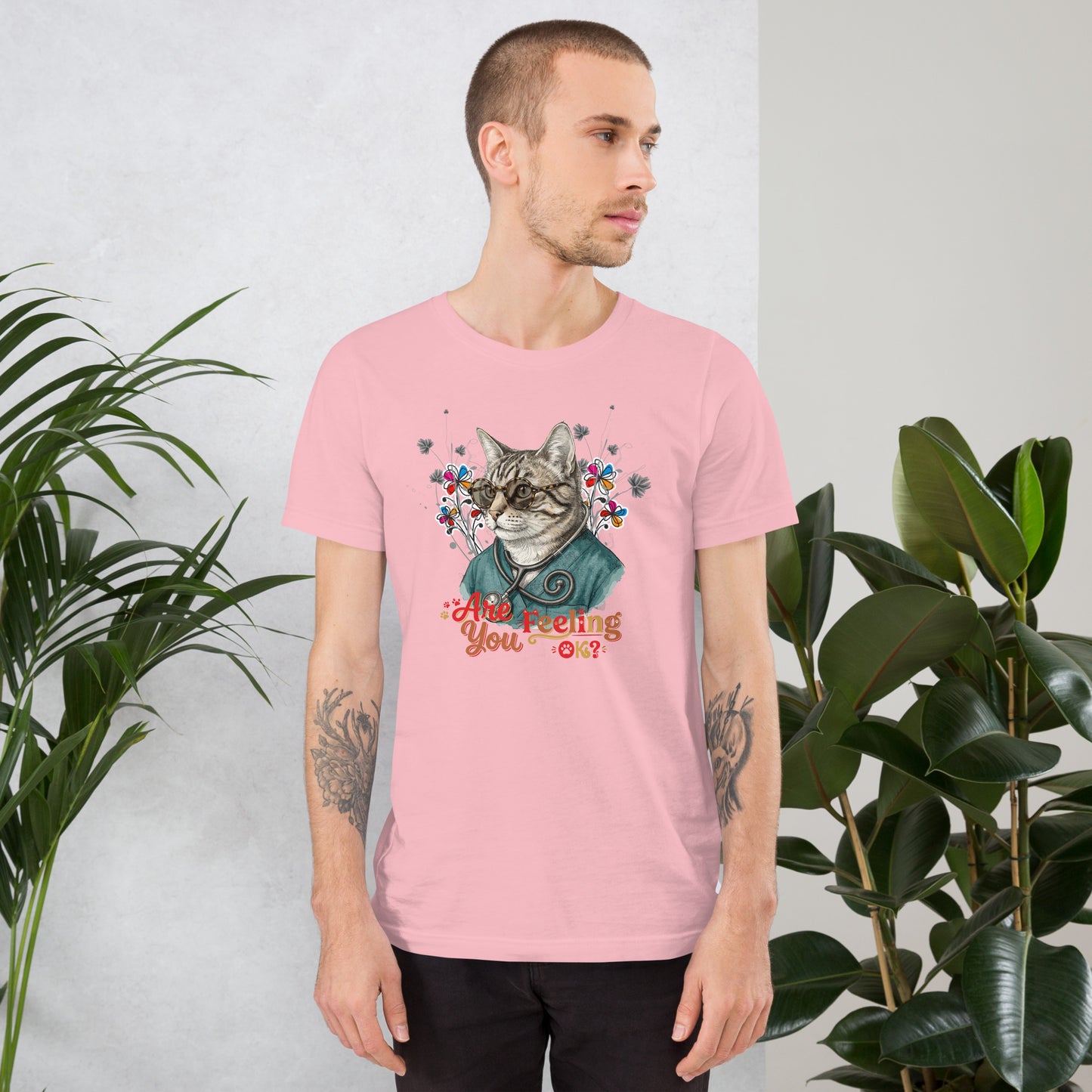 Are You Feeling OK? Funny Cat Nurse T-Shirt | Bella+Canvas 3001 Unisex Graphic Tee by Ortrends