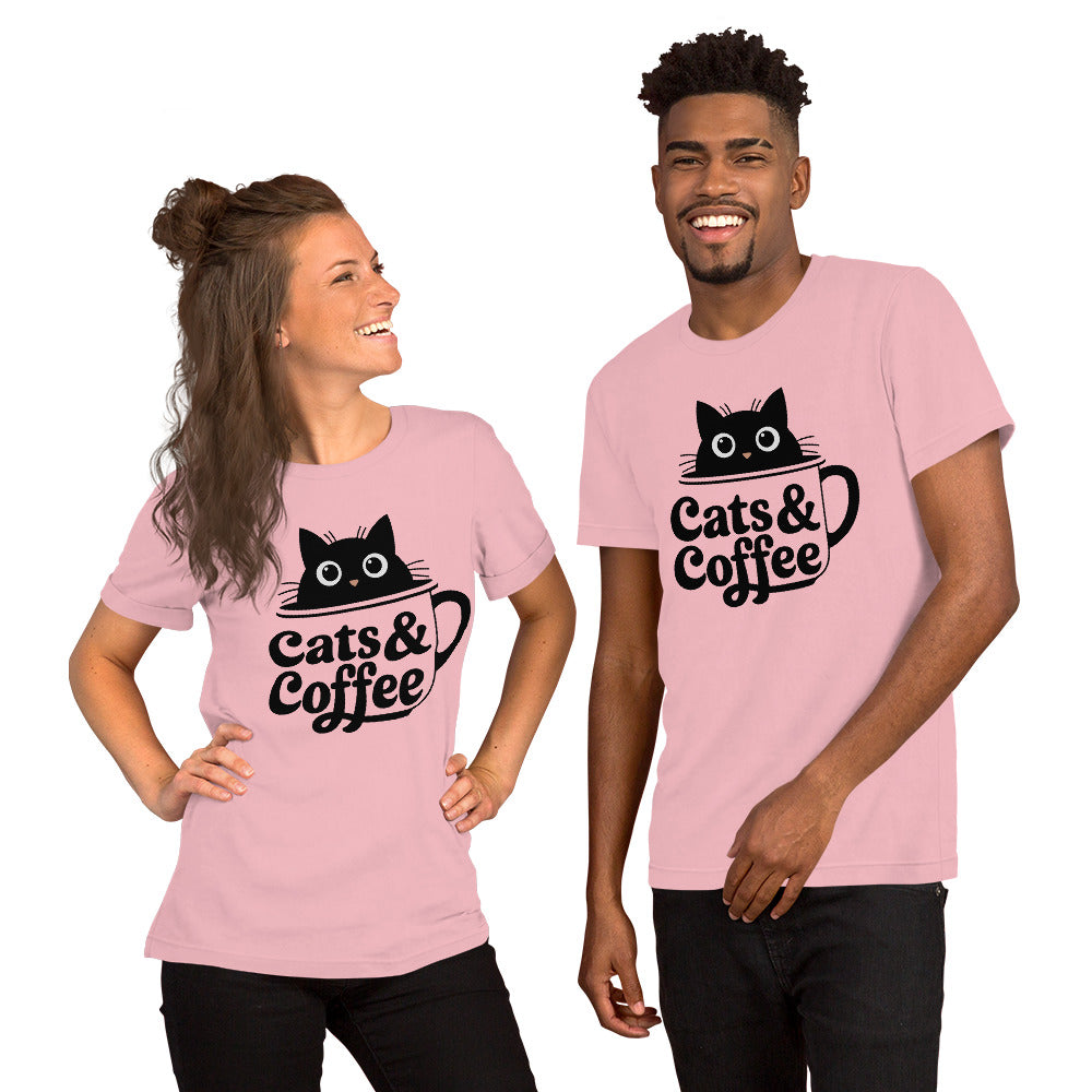 Cats & Coffee Cute Cat Lover T-Shirt | Bella+Canvas 3001 Unisex Graphic Tee by Ortrends