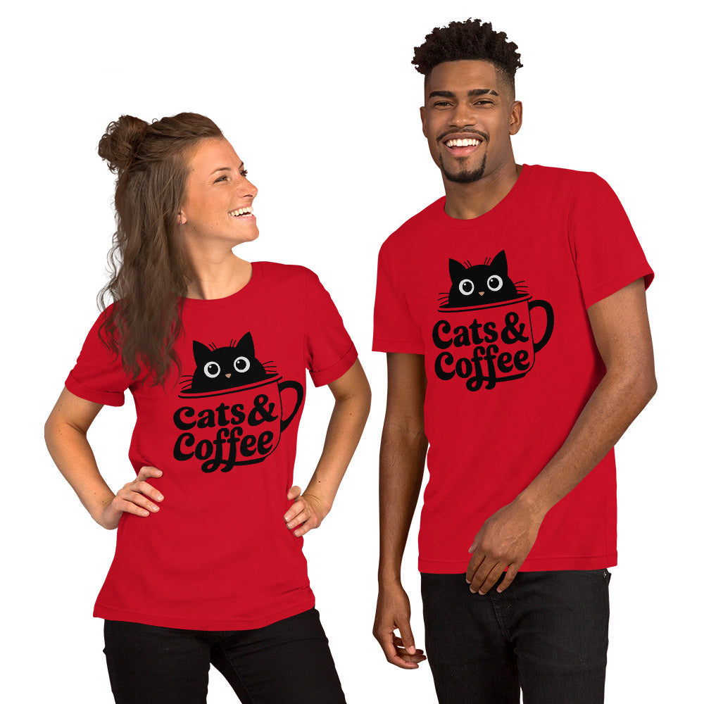 Cats & Coffee Cute Cat Lover T-Shirt | Bella+Canvas 3001 Unisex Graphic Tee by Ortrends