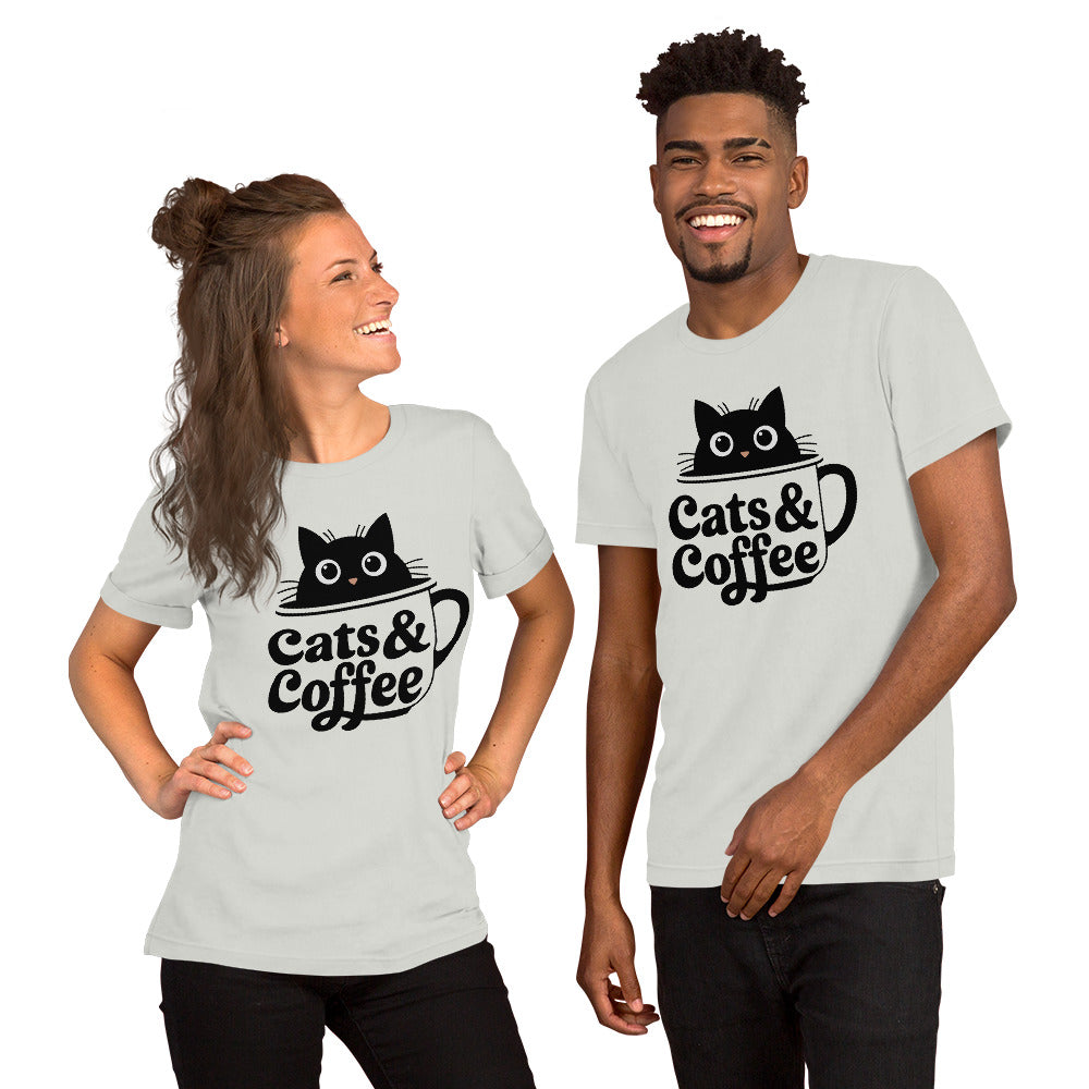Cats & Coffee Cute Cat Lover T-Shirt | Bella+Canvas 3001 Unisex Graphic Tee by Ortrends