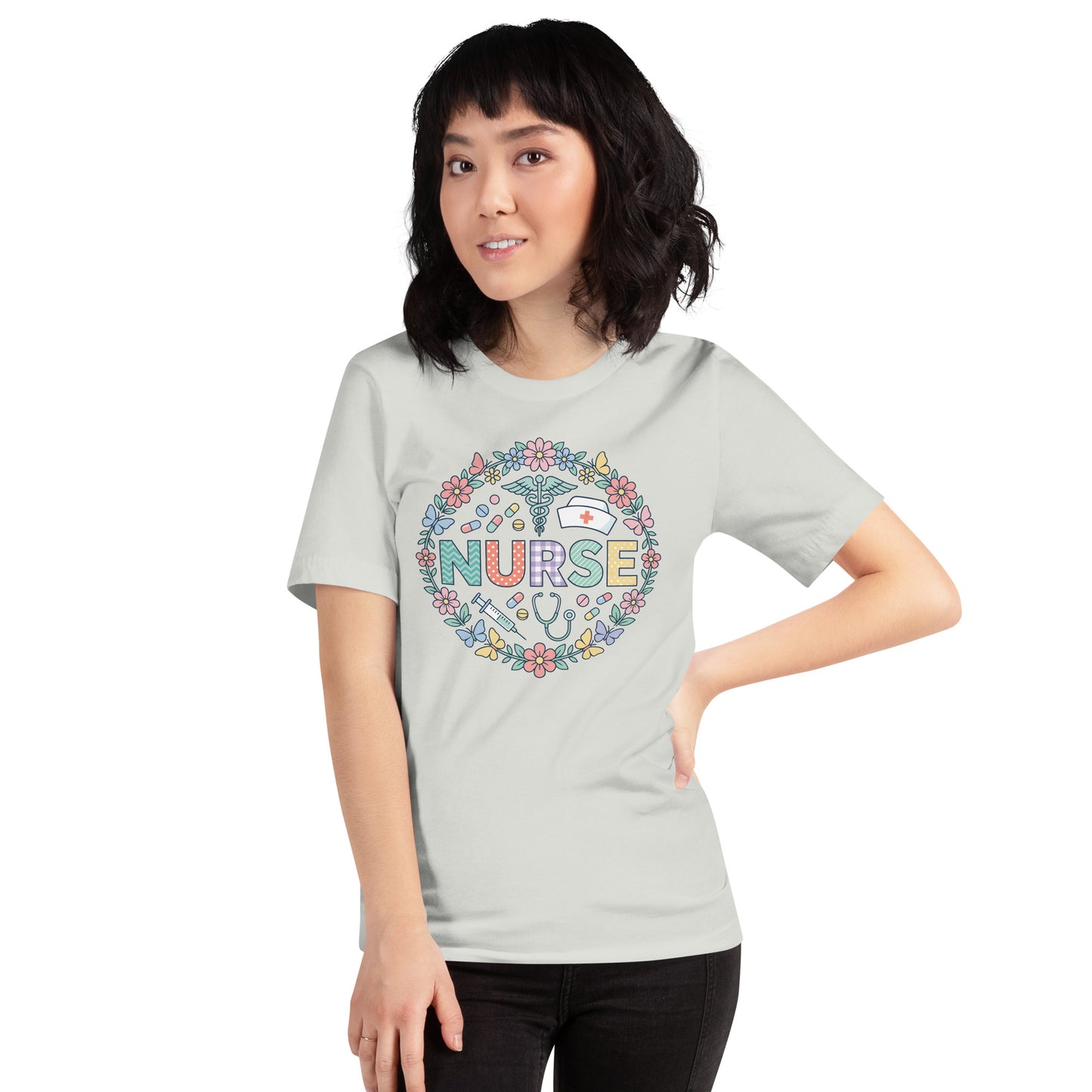 Floral Nurse Unisex T-Shirt | Bella Canvas DTG Nursing Tee by Ortrends