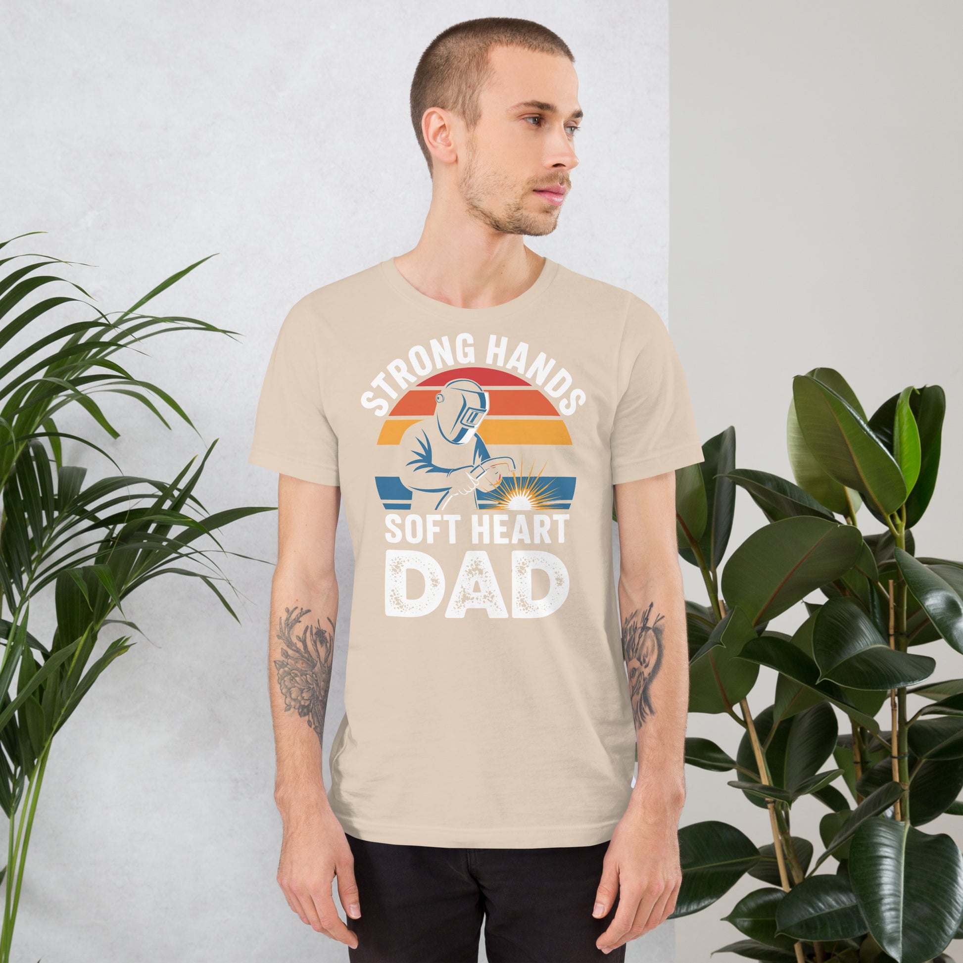 Strong Hands Soft Heart Dad Unisex T-Shirt | Bella Canvas DTG Welder Tee by Ortrends