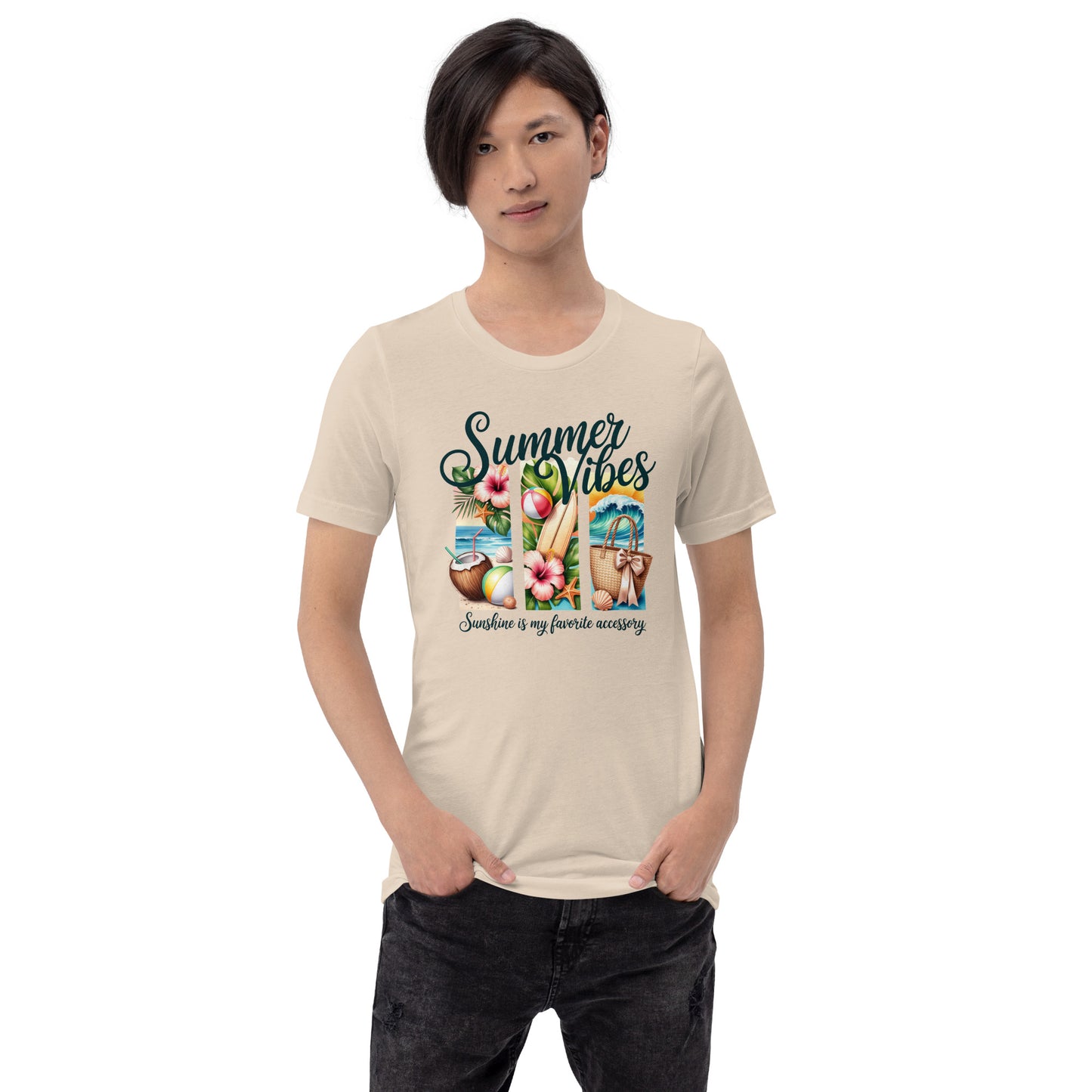 Summer Vibes Unisex T-Shirt | Bella Canvas DTG Beach Vacation Tee | Tropical Summer Graphic Shirt by Ortrends