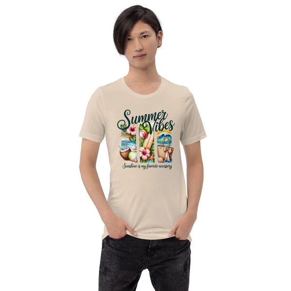 Summer Vibes Unisex T-Shirt | Bella Canvas DTG Beach Vacation Tee | Tropical Summer Graphic Shirt by Ortrends