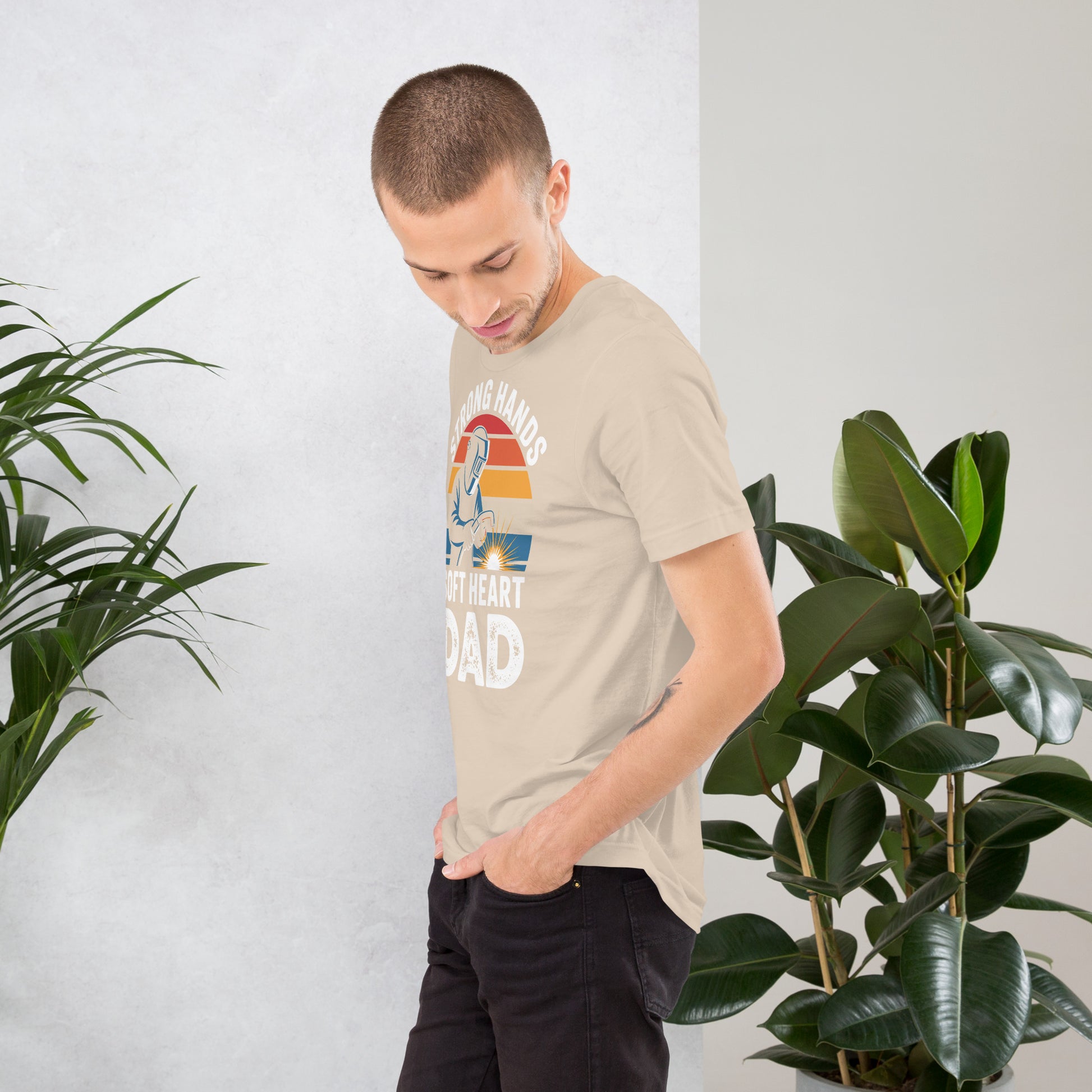 Strong Hands Soft Heart Dad Unisex T-Shirt | Bella Canvas DTG Welder Tee by Ortrends