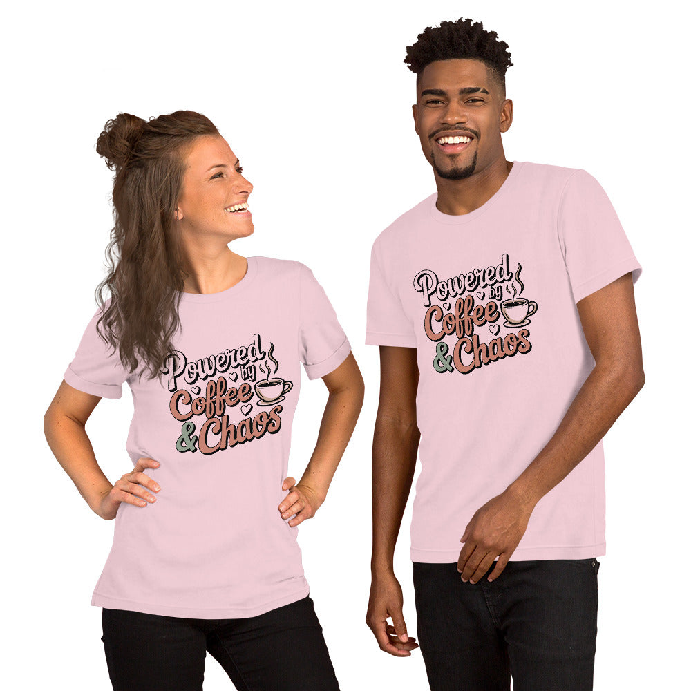 Powered by Coffee & Chaos Unisex T-Shirt | Bella Canvas DTG Coffee Lover Tee by Ortrends