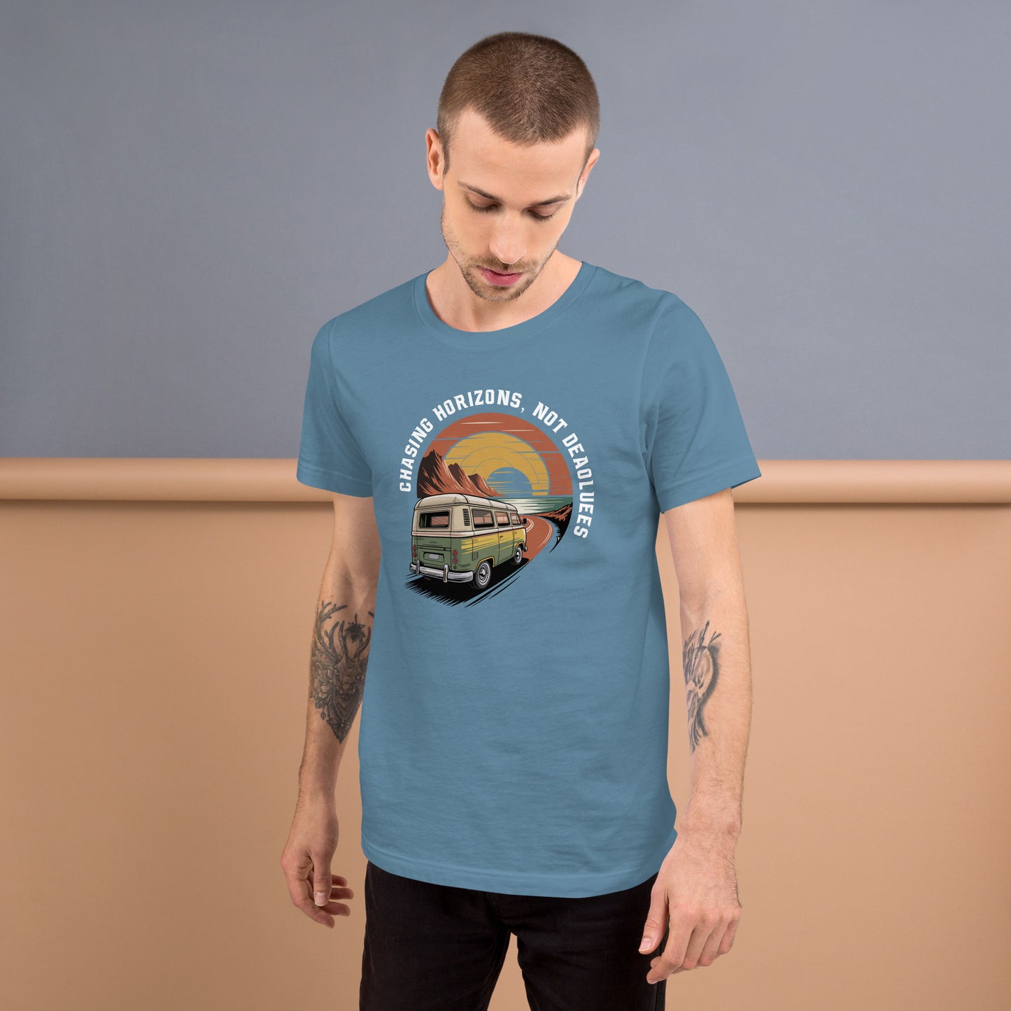 Chasing Horizons Unisex T-Shirt | Bella Canvas DTG Vintage Camper Tee by Ortrends