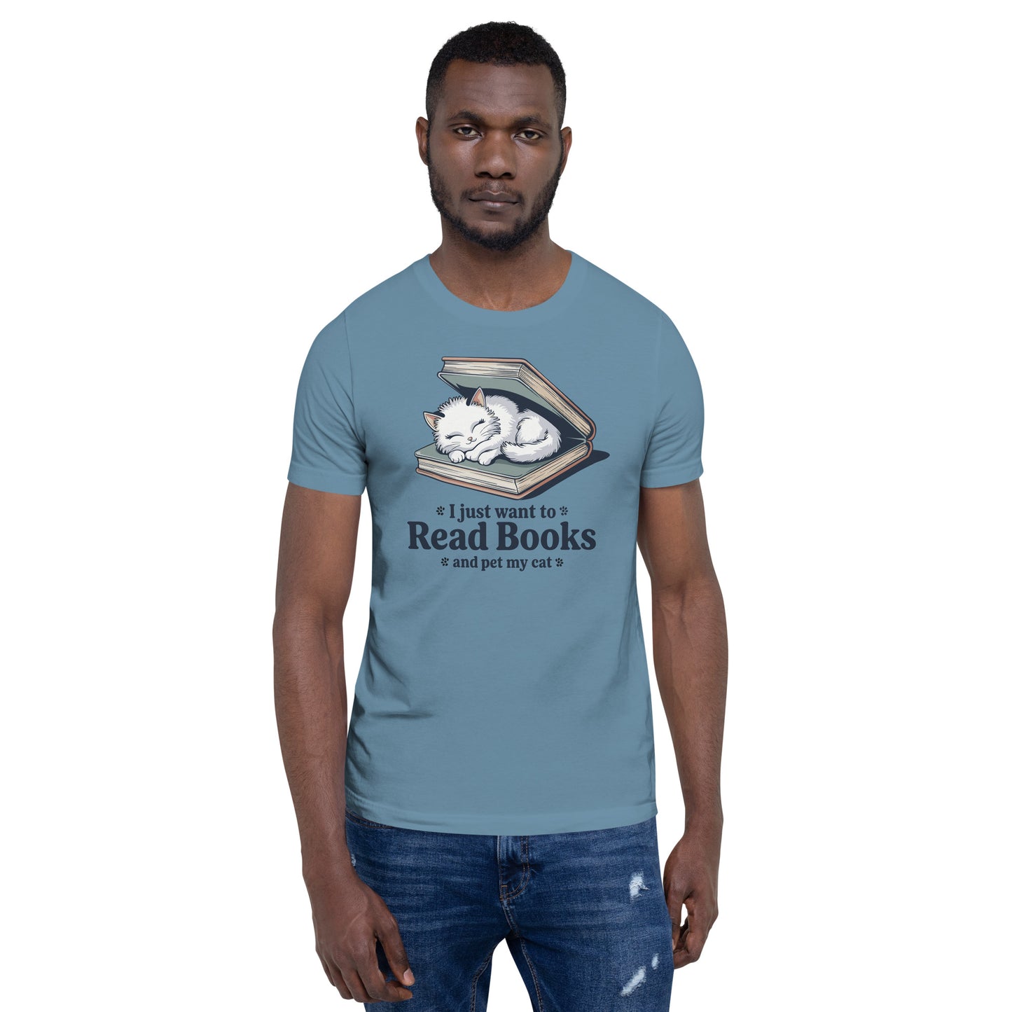 I Just Want to Read Books and Pet My Cat Unisex T-Shirt | Bella Canvas DTG Book Lover Tee by Ortrends
