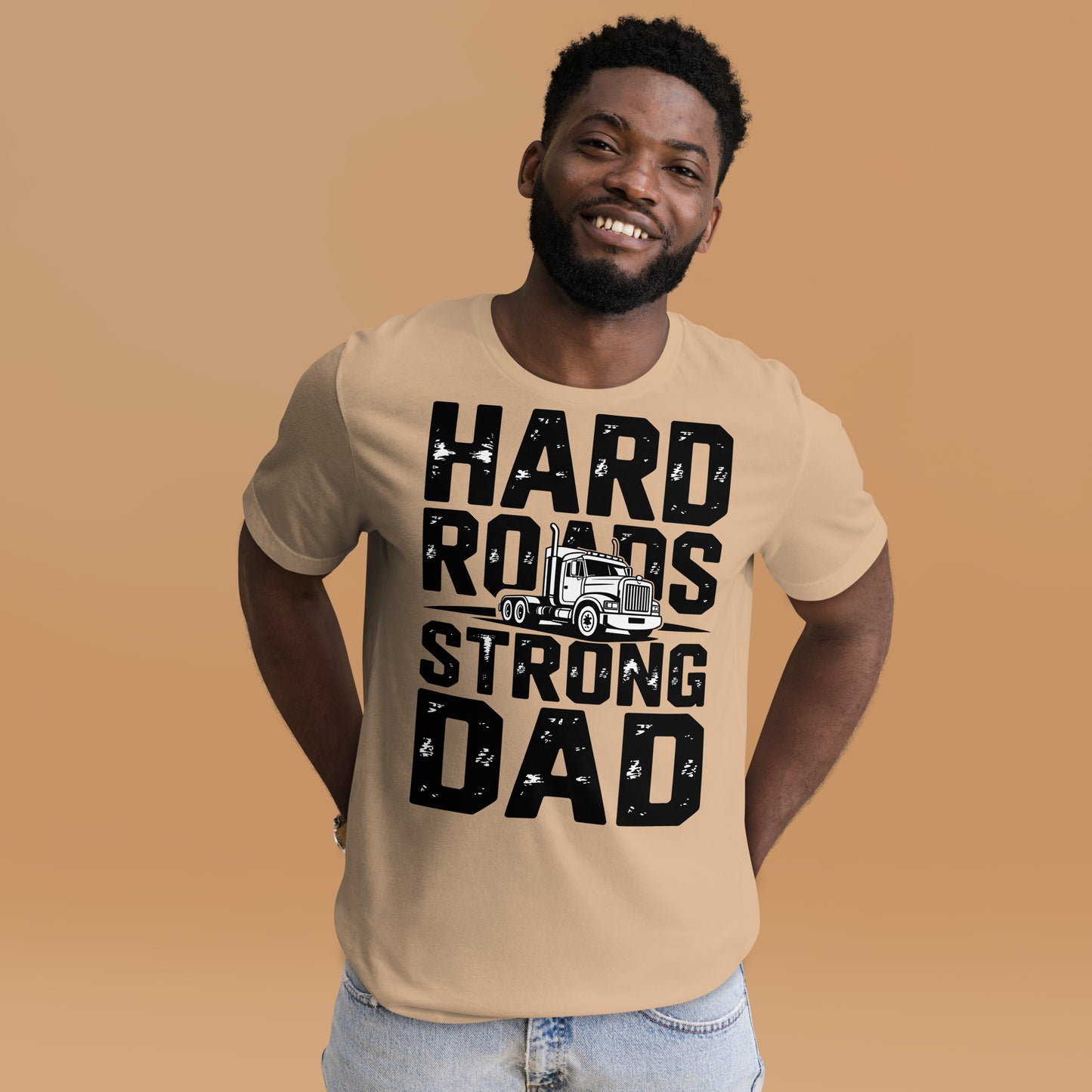 Hard Roads Strong Dad Unisex T-Shirt | Bella Canvas DTG Trucker Tee by Ortrends