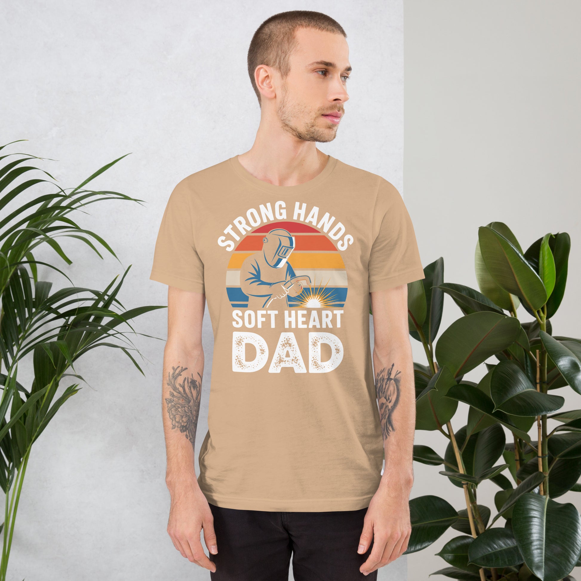 Strong Hands Soft Heart Dad Unisex T-Shirt | Bella Canvas DTG Welder Tee by Ortrends
