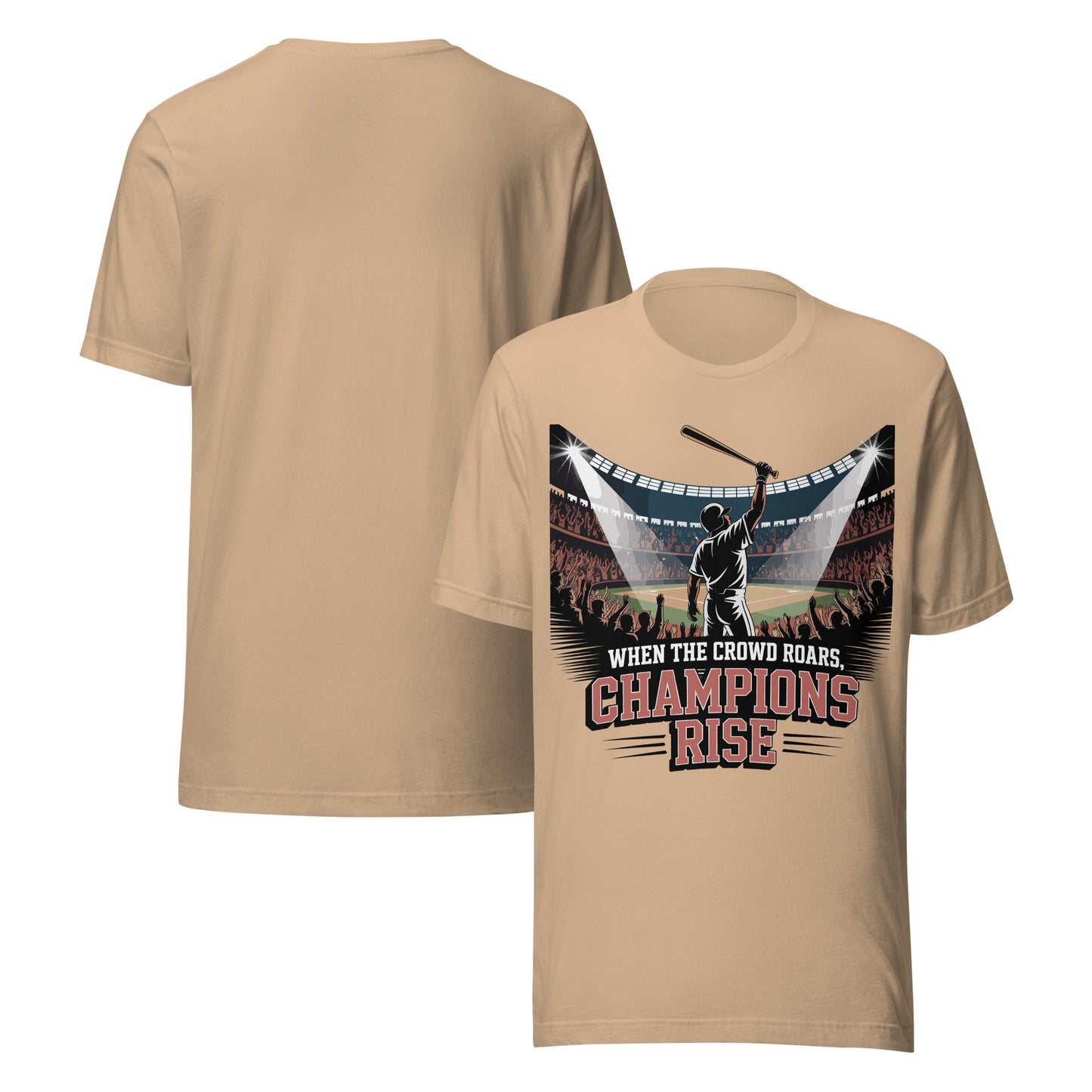 Crowd Roars Champions Rise Unisex T-Shirt | Bella Canvas DTG Baseball Tee by Ortrends