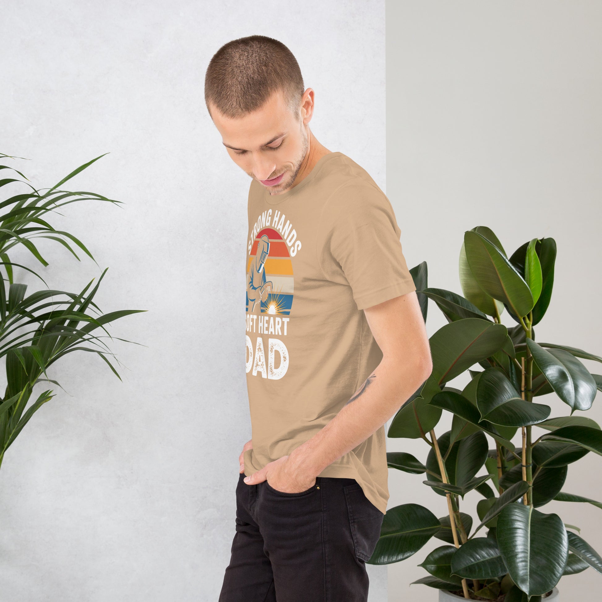 Strong Hands Soft Heart Dad Unisex T-Shirt | Bella Canvas DTG Welder Tee by Ortrends