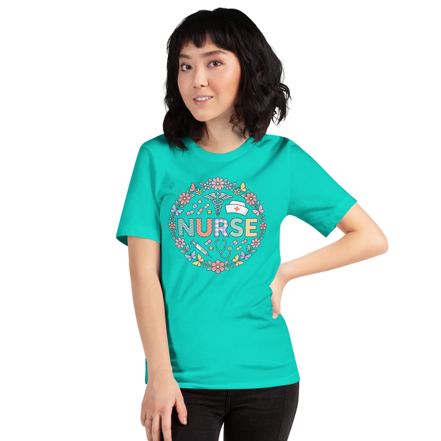 Floral Nurse Unisex T-Shirt | Bella Canvas DTG Nursing Tee by Ortrends