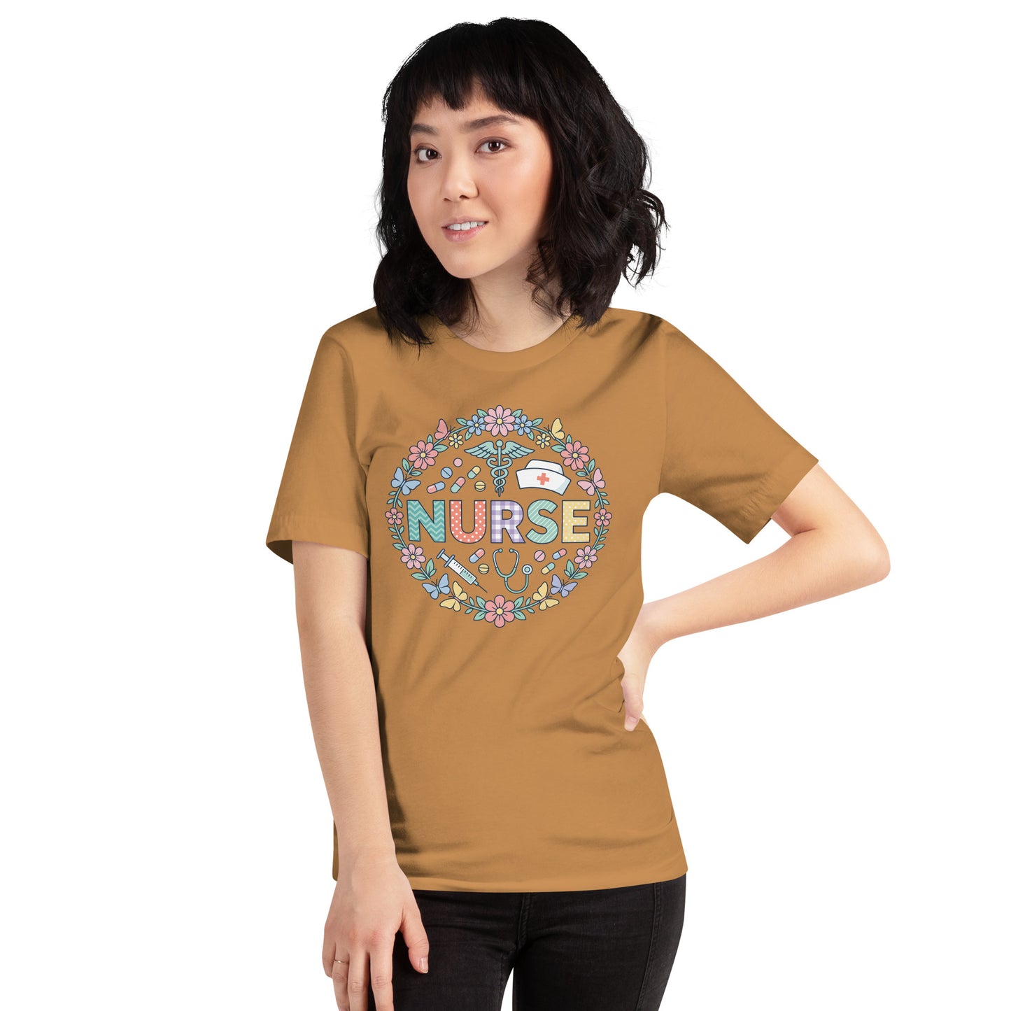 Floral Nurse Unisex T-Shirt | Bella Canvas DTG Nursing Tee by Ortrends