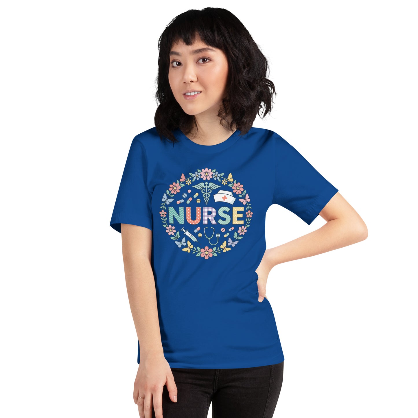 Floral Nurse Unisex T-Shirt | Bella Canvas DTG Nursing Tee by Ortrends