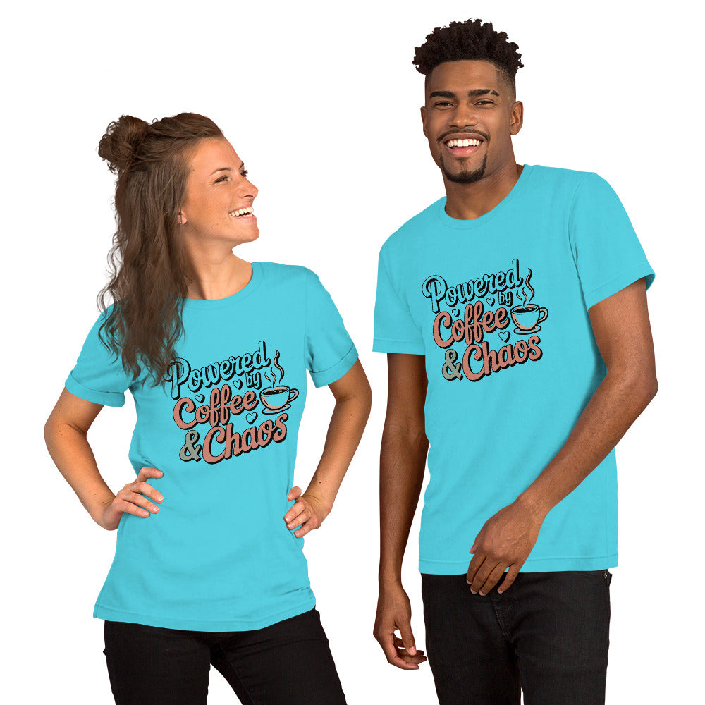 Powered by Coffee & Chaos Unisex T-Shirt | Bella Canvas DTG Coffee Lover Tee by Ortrends