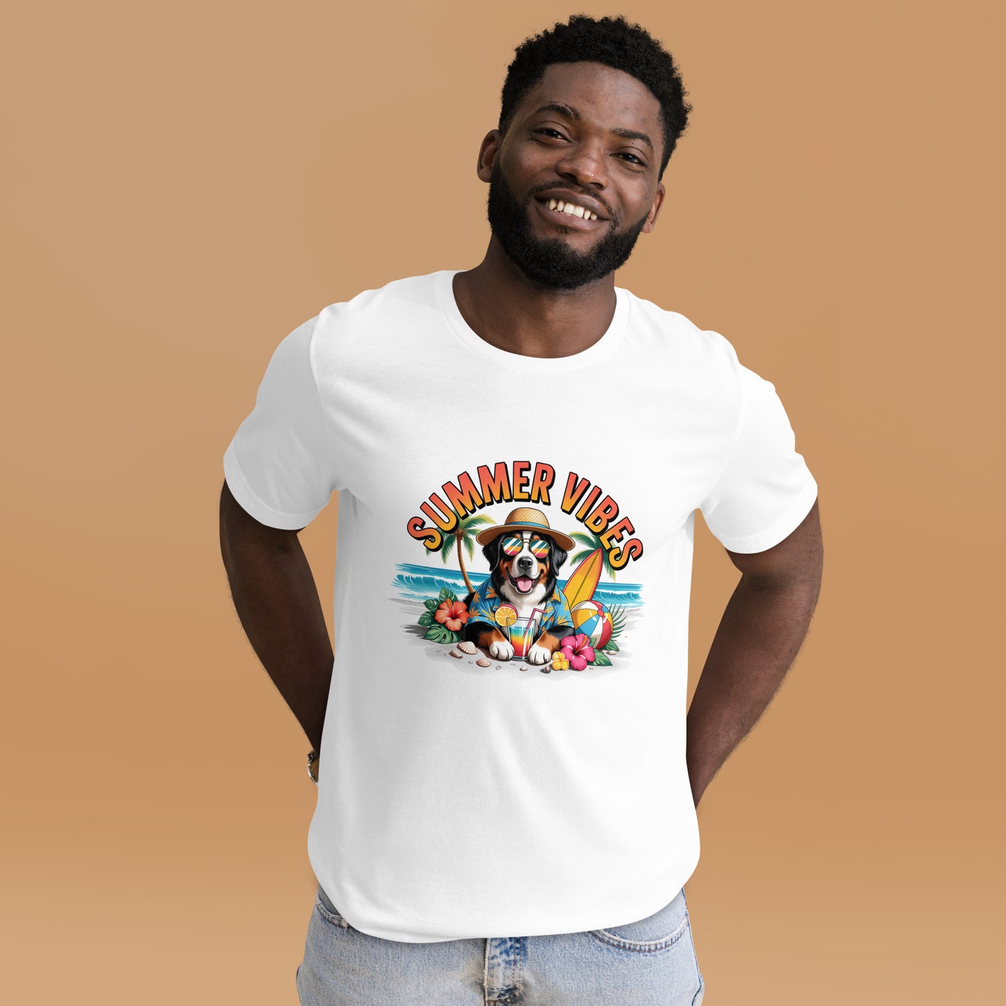 Summer Vibes Dog Unisex T-Shirt | Tropical Vacation Puppy Summer Shirt by Ortrends