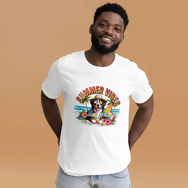 Summer Vibes Dog Unisex T-Shirt | Tropical Vacation Puppy Summer Shirt by Ortrends