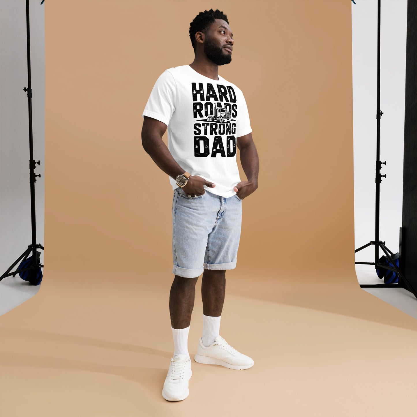 Hard Roads Strong Dad Unisex T-Shirt | Bella Canvas DTG Trucker Tee by Ortrends