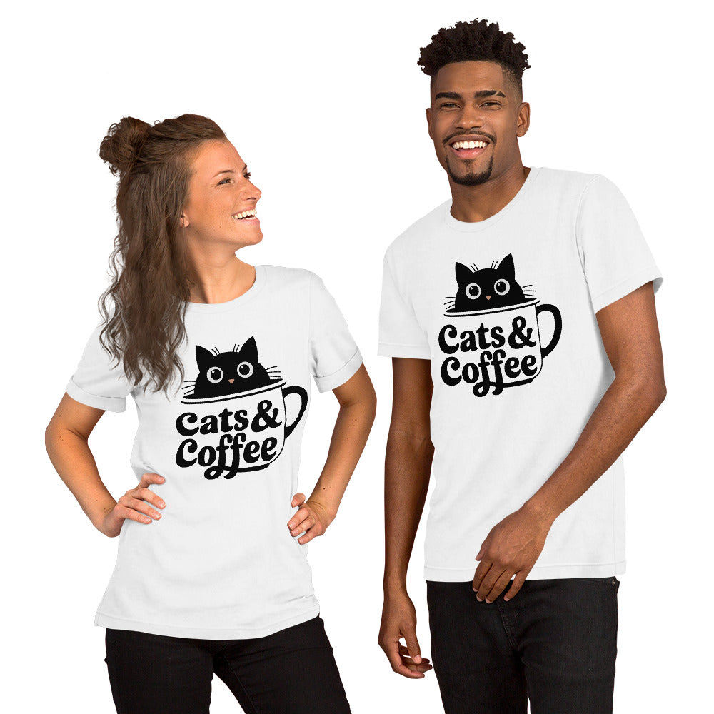 Cats & Coffee Cute Cat Lover T-Shirt | Bella+Canvas 3001 Unisex Graphic Tee by Ortrends