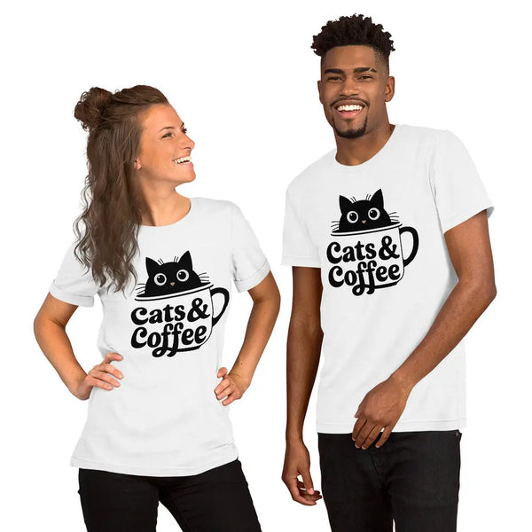 Cats & Coffee Cute Cat Lover T-Shirt | Bella+Canvas 3001 Unisex Graphic Tee by Ortrends