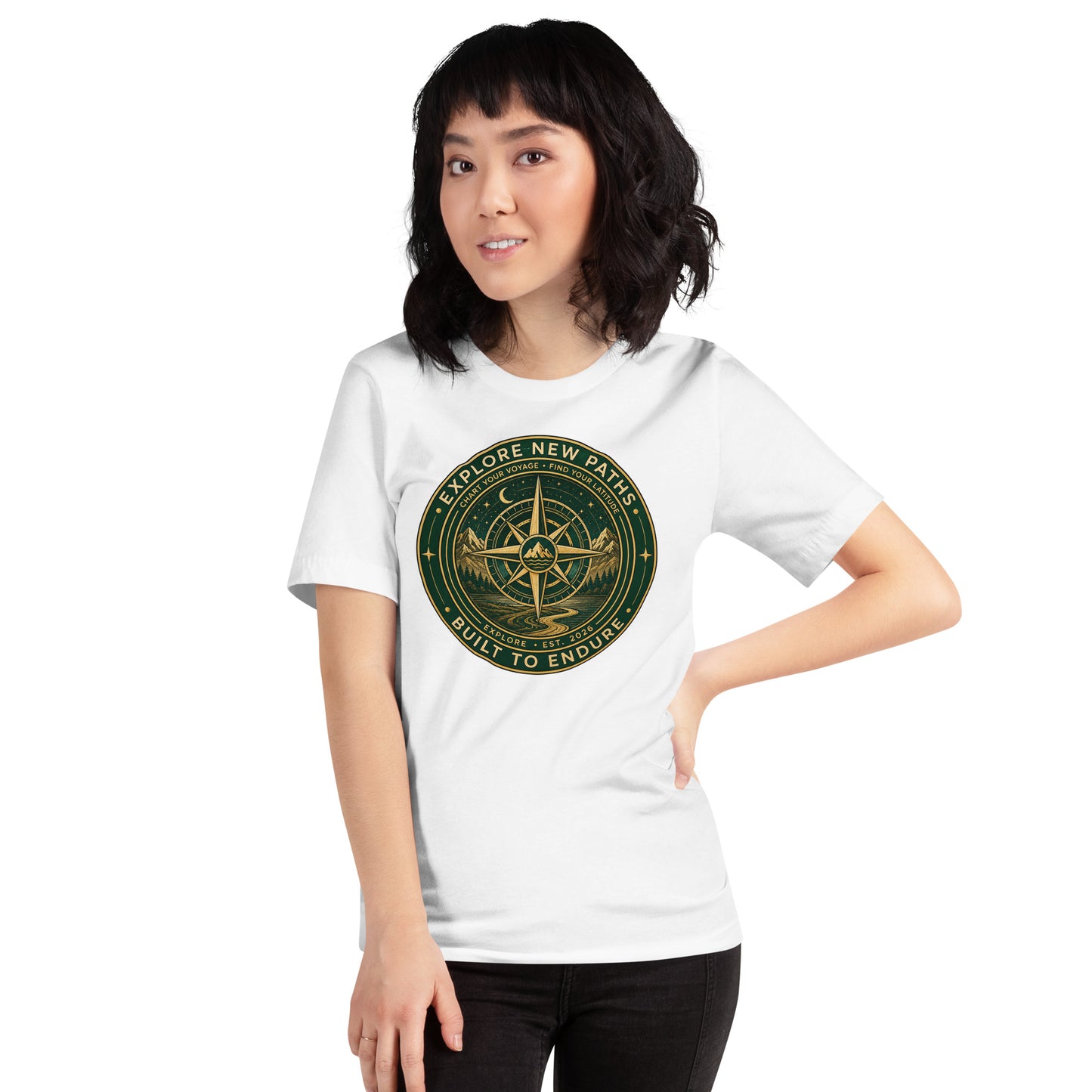 Explore New Paths Unisex T-Shirt | Bella Canvas DTG Adventure Compass Tee by Ortrends