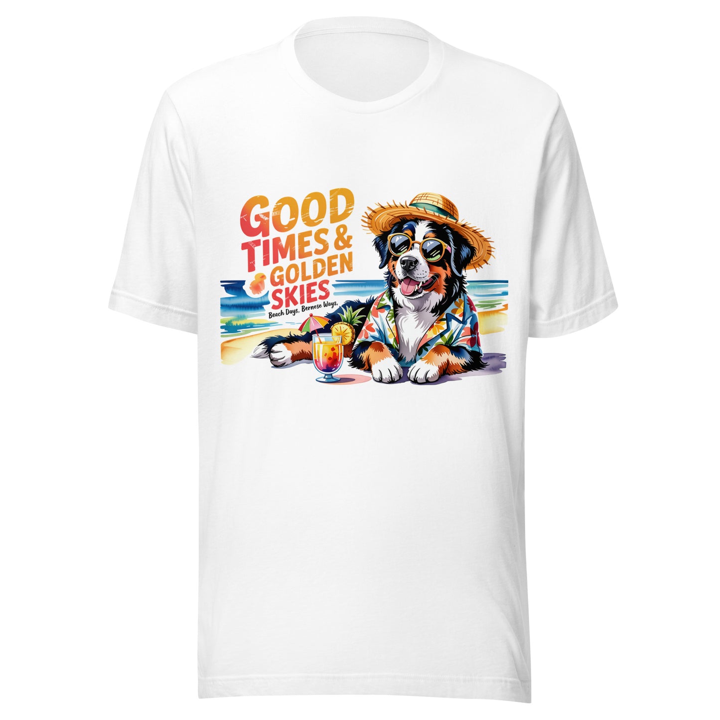 Good Times & Golden Skies Unisex T-Shirt | Bella Canvas DTG Beach Dog Tee by Ortrends