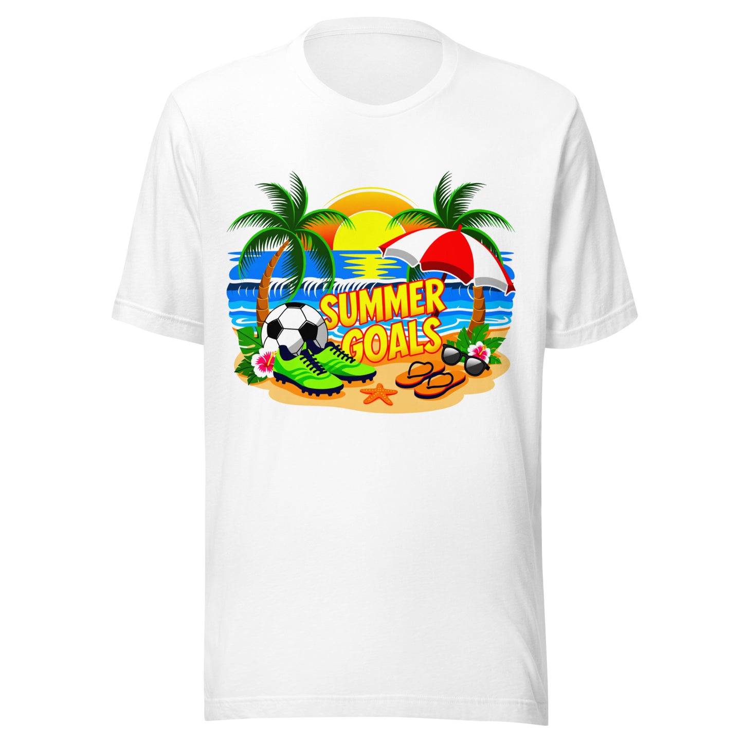 Summer Goals Unisex T-Shirt | Bella Canvas DTG Soccer Beach Tee by Ortrends