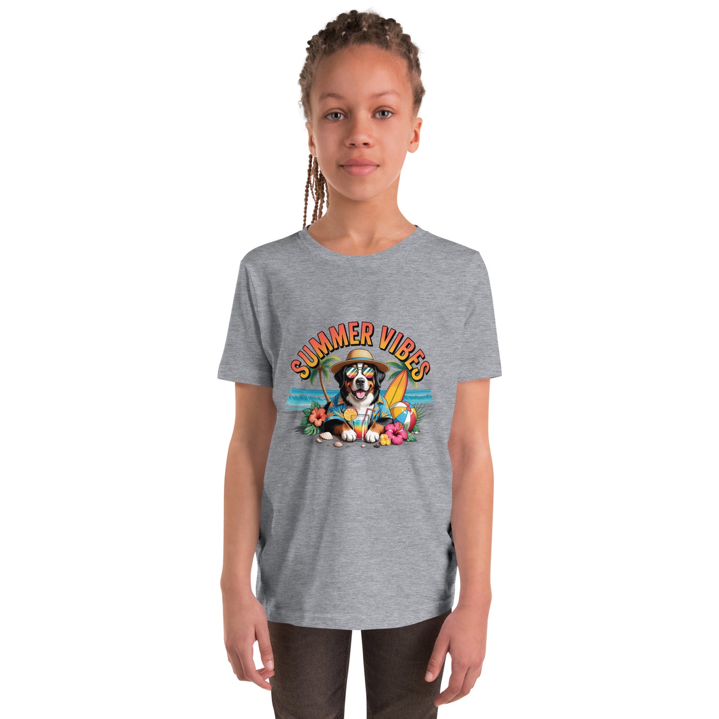 Summer Vibes Kids T-Shirt | Cute Beach Dog Youth Tee for Boys & Girls by Ortrends