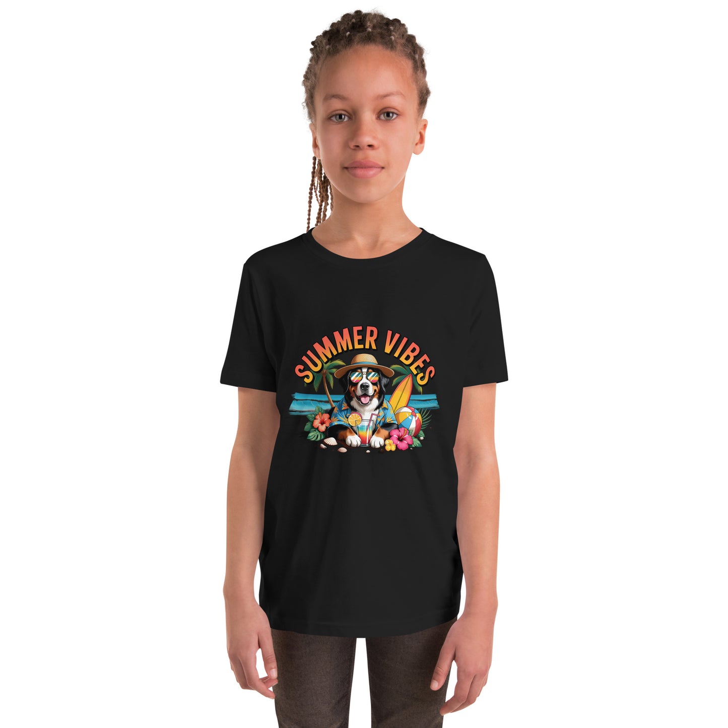 Summer Vibes Kids T-Shirt | Cute Beach Dog Youth Tee for Boys & Girls by Ortrends