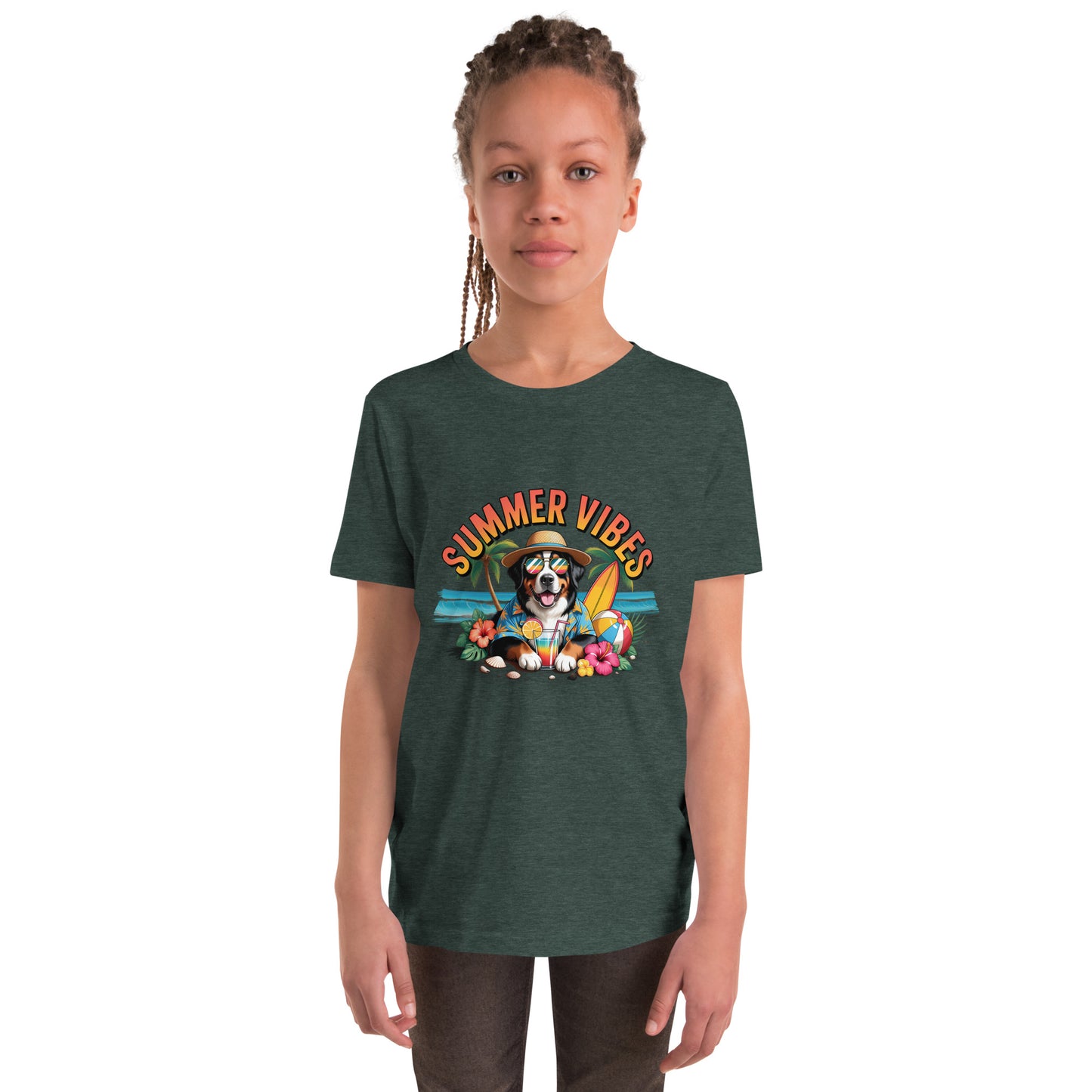 Summer Vibes Kids T-Shirt | Cute Beach Dog Youth Tee for Boys & Girls by Ortrends