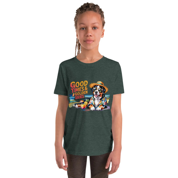 Good Times Golden Skies Kids Dog T-Shirt | Youth Summer Puppy Beach Tee by Ortrends