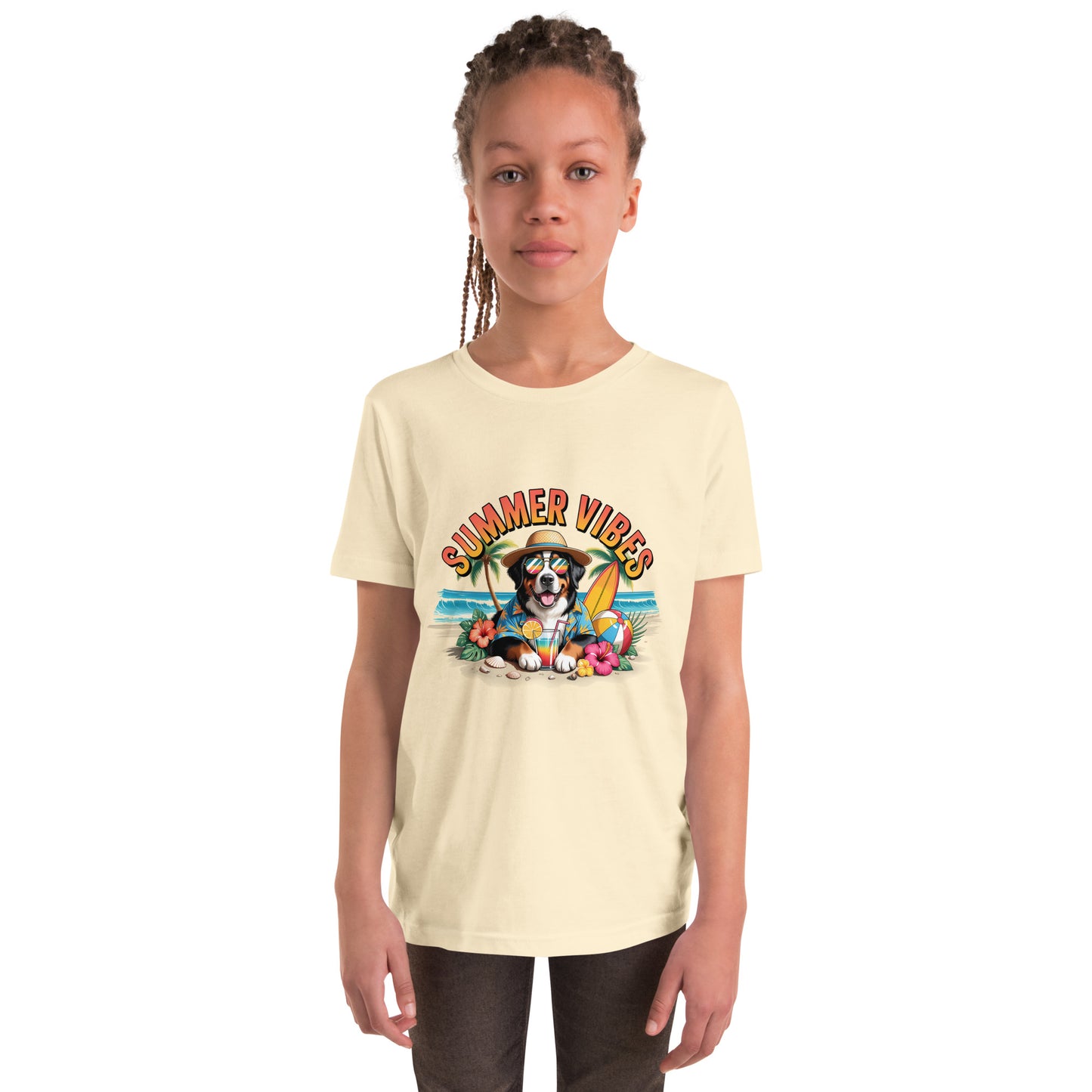 Summer Vibes Kids T-Shirt | Cute Beach Dog Youth Tee for Boys & Girls by Ortrends