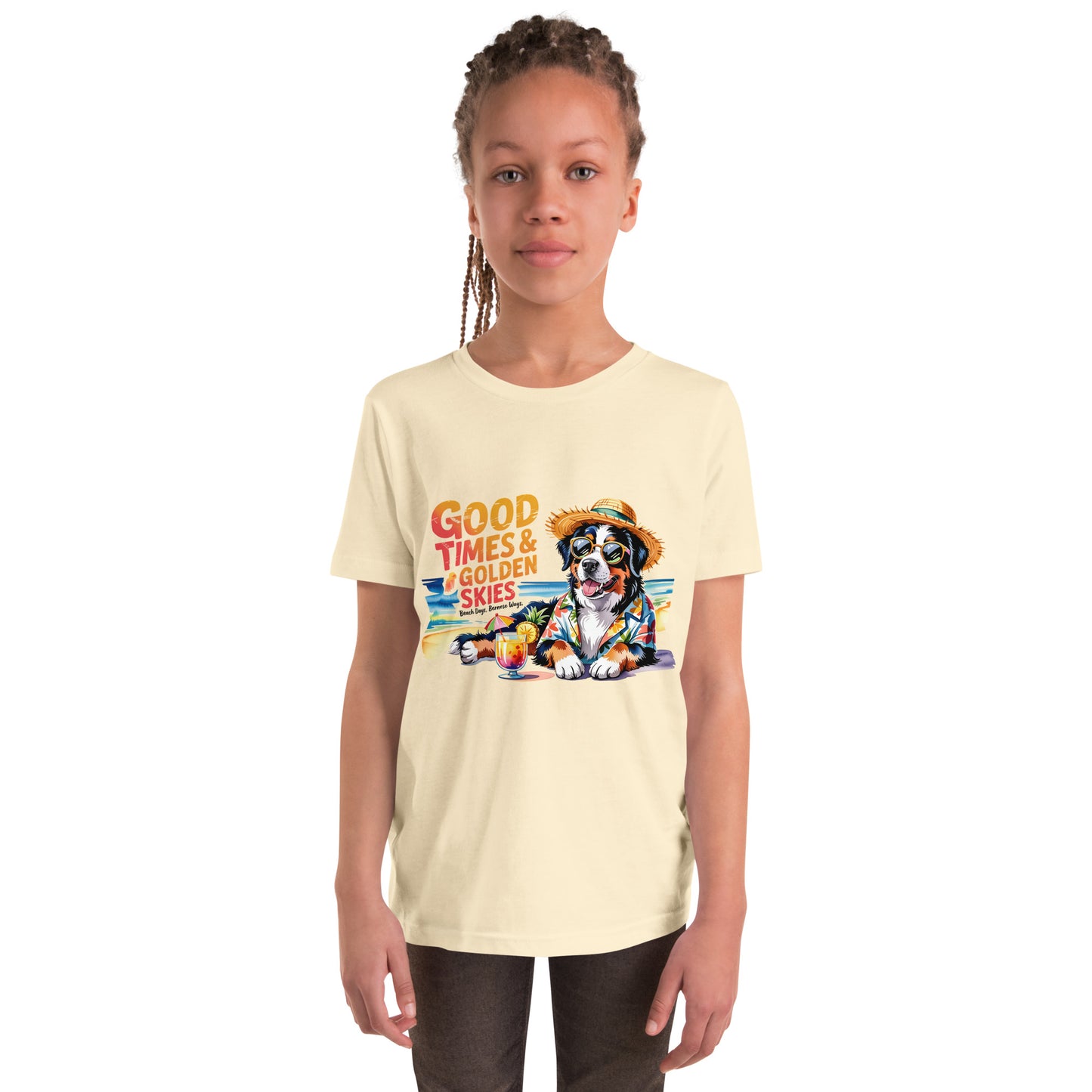 Good Times Golden Skies Kids Dog T-Shirt | Youth Summer Puppy Beach Tee by Ortrends