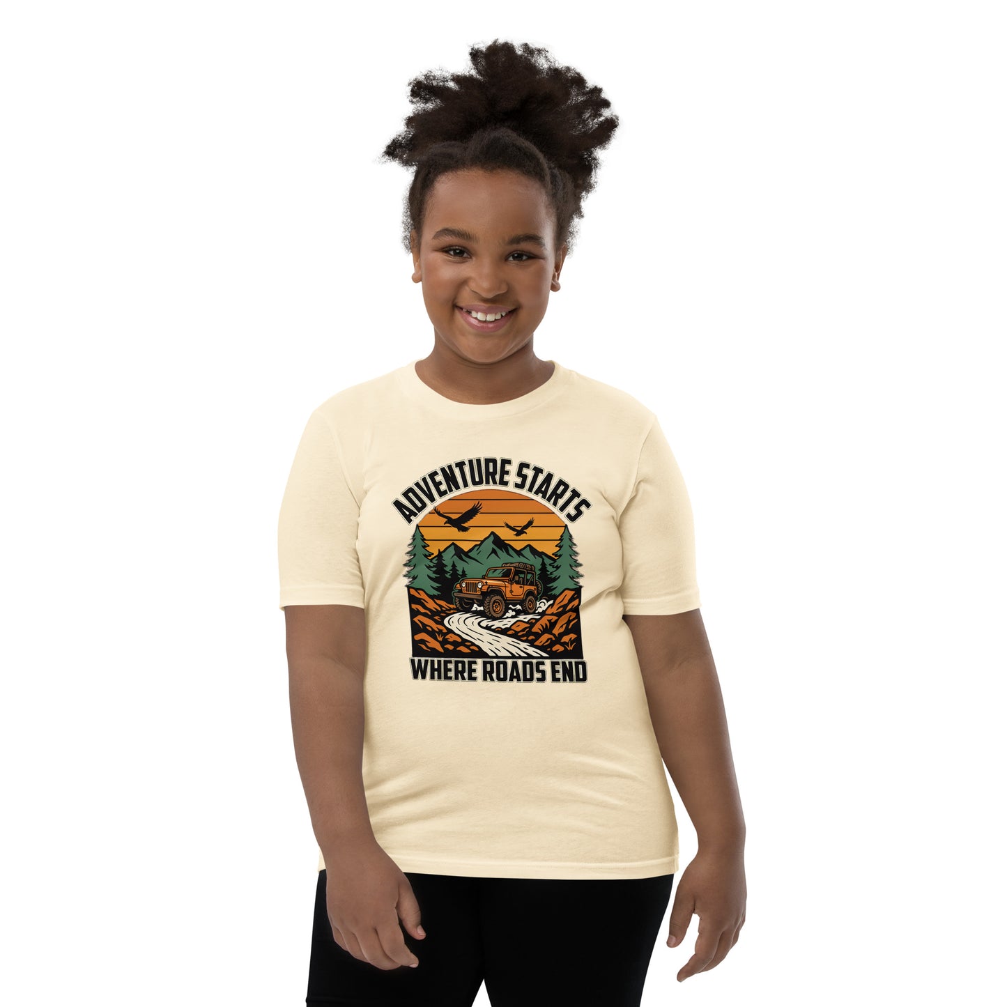 Adventure Starts Where Roads End Kids Jeep T-Shirt | Mountain Adventure Shirt for Boys & Girls by Ortrends