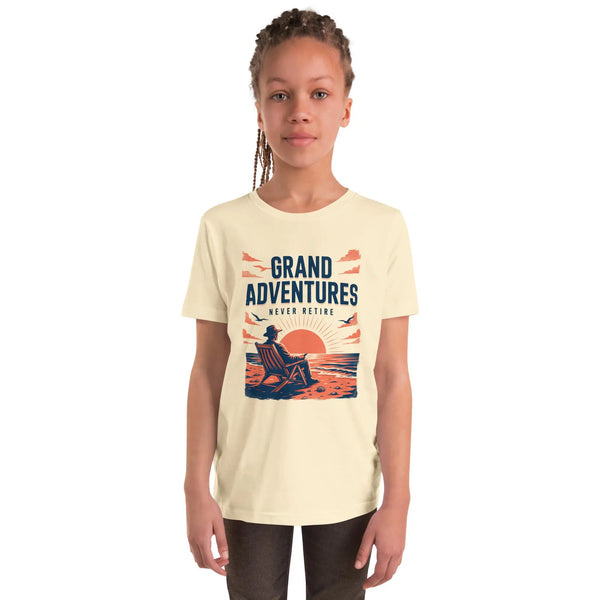 Grand Adventures Never Retire Kids Beach T-Shirt | Sunset Vacation Youth Graphic Tee by Ortrends