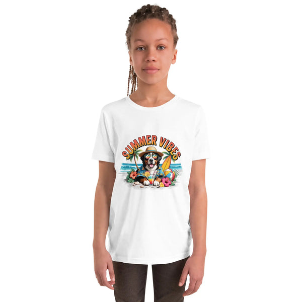 Summer Vibes Kids T-Shirt | Cute Beach Dog Youth Tee for Boys & Girls by Ortrends