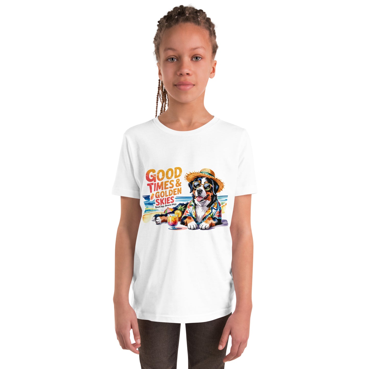 Good Times Golden Skies Kids Dog T-Shirt | Youth Summer Puppy Beach Tee by Ortrends